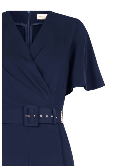 Jumpsuit van soepelvallende stof met bijpassende stevige riem en overslaghals, Rinascimento