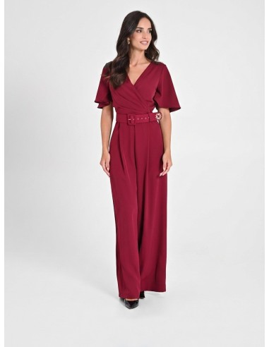 Jumpsuit van soepelvallende stof met bijpassende stevige riem en overslaghals, Rinascimento