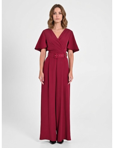 Jumpsuit van soepelvallende stof met bijpassende stevige riem en overslaghals, Rinascimento