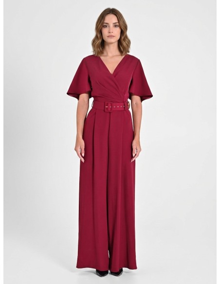 Jumpsuit van soepelvallende stof met bijpassende stevige riem en overslaghals, Rinascimento