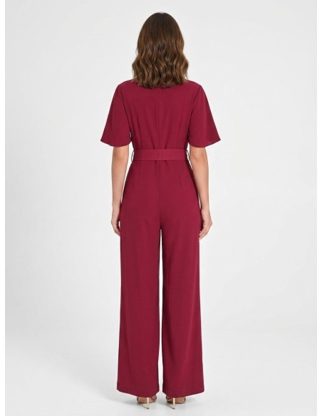 Jumpsuit van soepelvallende stof met bijpassende stevige riem en overslaghals, Rinascimento