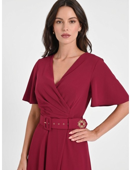 Jumpsuit van soepelvallende stof met bijpassende stevige riem en overslaghals, Rinascimento