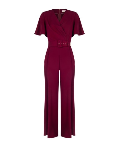 Jumpsuit van soepelvallende stof met bijpassende stevige riem en overslaghals, Rinascimento