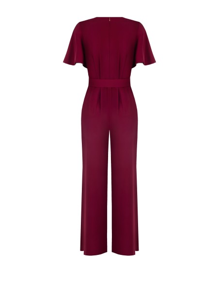 Jumpsuit van soepelvallende stof met bijpassende stevige riem en overslaghals, Rinascimento
