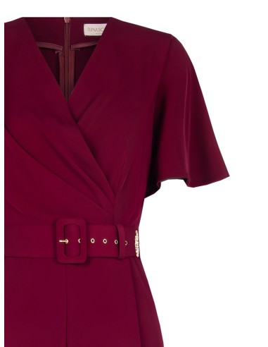Jumpsuit van soepelvallende stof met bijpassende stevige riem en overslaghals, Rinascimento