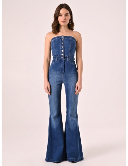 Denim jumpsuit met wijde pijpen van Rinascimento