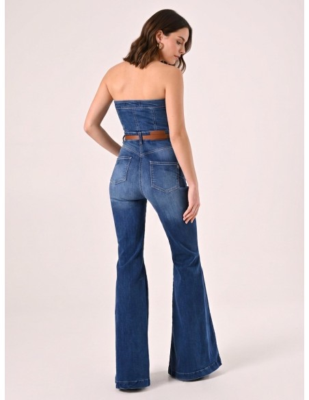 Denim jumpsuit met wijde pijpen van Rinascimento