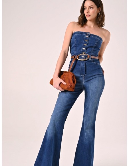 Denim jumpsuit met wijde pijpen van Rinascimento