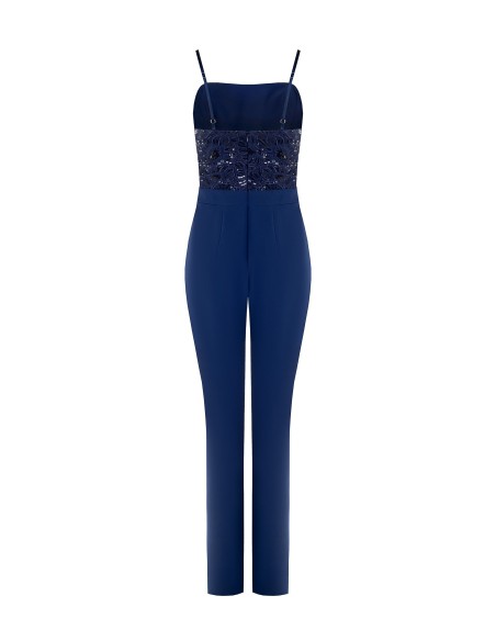 Rechte jumpsuit van bi-stretchstof met lijfje met borduursels en pailletten Rinascimento