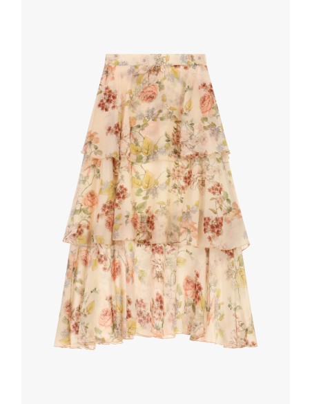 Lange rok met stroken en bloemenprint Dixie