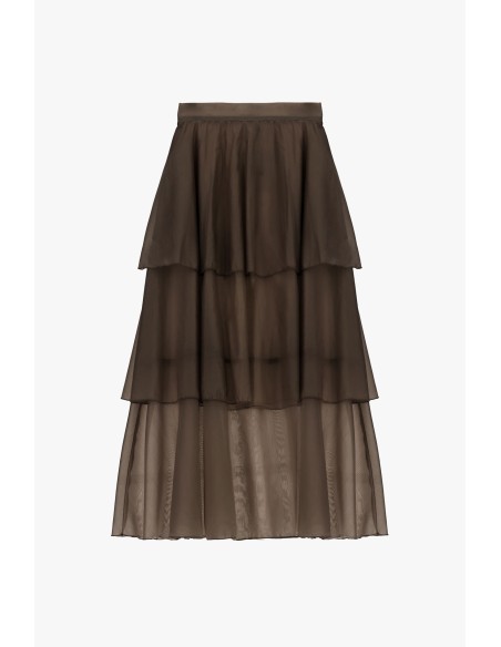 Dixie midi-rok met ruches en transparante lagen