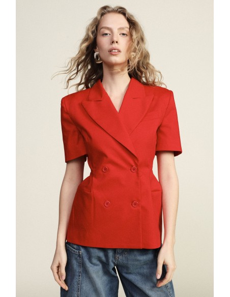 Dixie Getailleerde Blazer met Dubbele Rij Knopen en Korte Mouwen