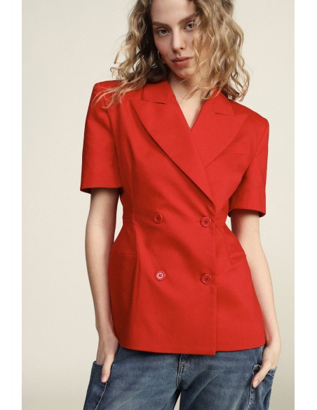 Dixie Getailleerde Blazer met Dubbele Rij Knopen en Korte Mouwen