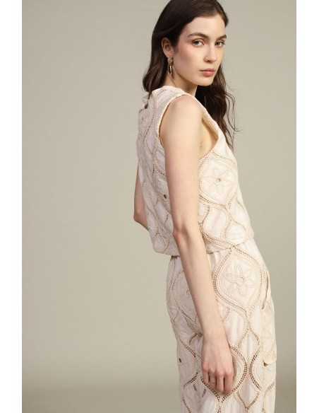 Kort geborduurd gilet met knoopsluiting Dixie