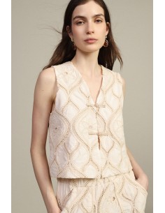 Kort geborduurd gilet met knoopsluiting Dixie