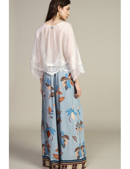 Dixie Palazzo-broek met fantasieprint, hoge taille en trekkoord