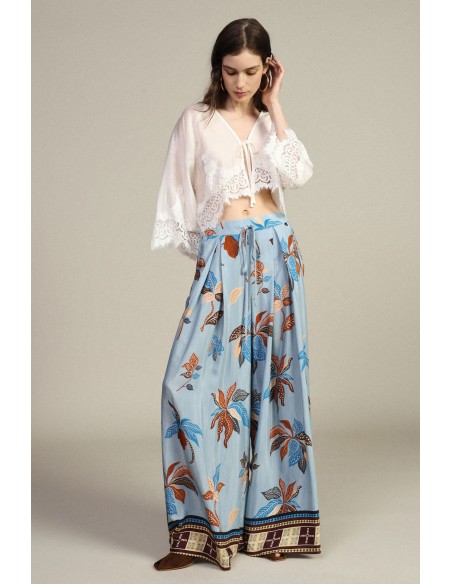 Dixie Palazzo-broek met fantasieprint, hoge taille en trekkoord