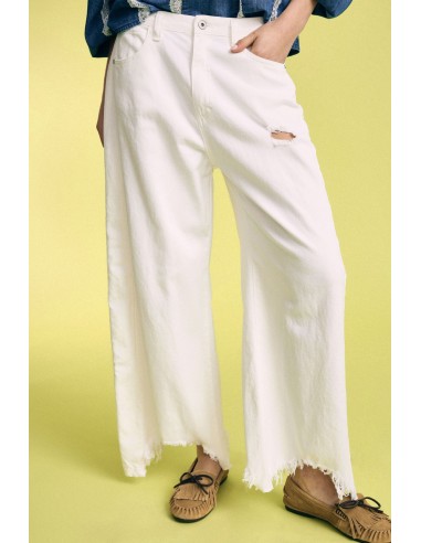 Palazzo-broek met hoge taille en rafelige zoom alsjeblieft
