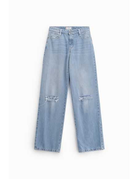 Wijde jeans met scheuren op de knieën Please