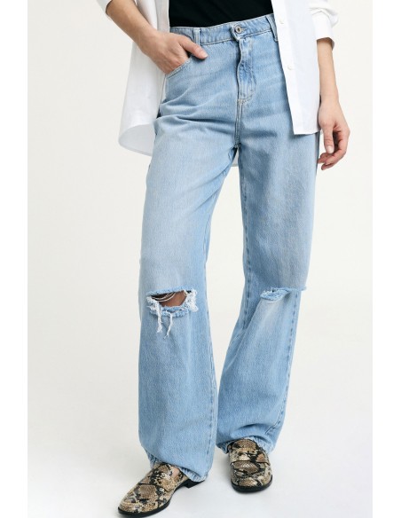 Wijde jeans met scheuren op de knieën Please