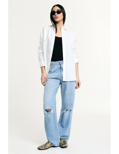 Wijde jeans met scheuren op de knieën Please