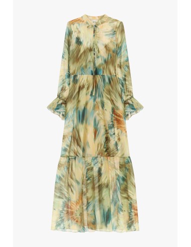 Lange jurk met aquarelprint en gerimpelde mouwen Dixie