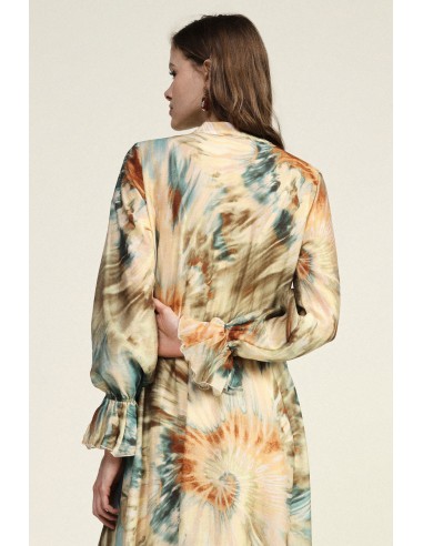 Lange jurk met aquarelprint en gerimpelde mouwen Dixie