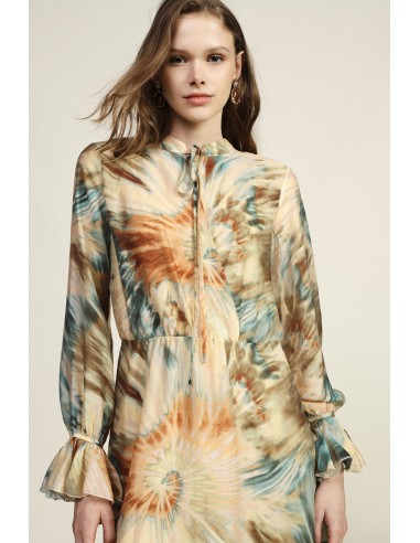 Lange jurk met aquarelprint en gerimpelde mouwen Dixie