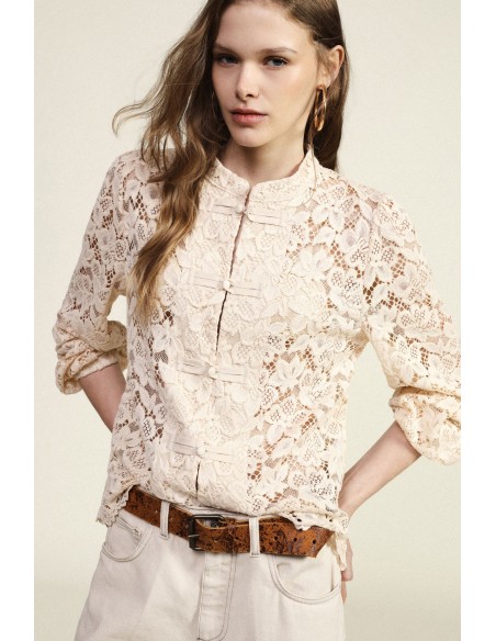 Dixie kanten blouse met lange mouwen en knoopdetails