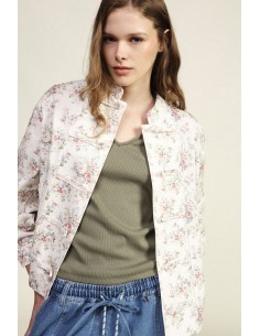 Dixie gewatteerd jack met bloemenprint en striksluiting