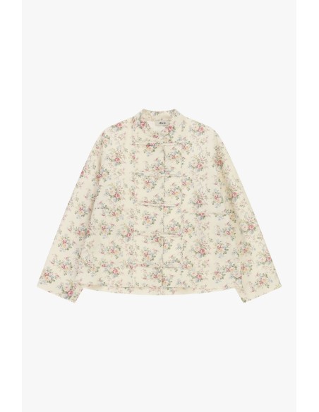 Dixie gewatteerd jack met bloemenprint en striksluiting