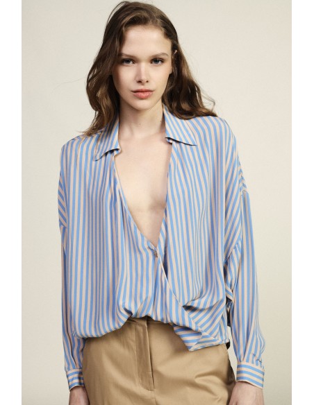 Gestreepte overslagblouse met klassieke kraag Dixie