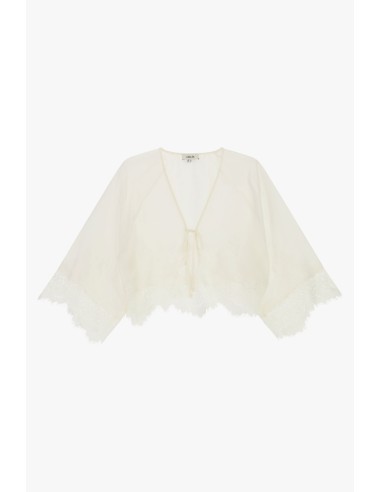 Korte blouse met wijde mouwen en kanten zoom Dixie