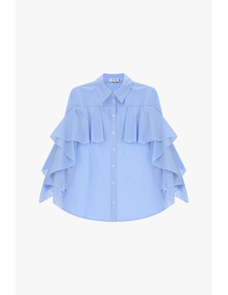 Gestreept shirt met ruches en wijde mouwen alstublieft