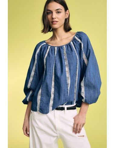 Ruime blouse met gestreepte inzetstukken en lange mouwen Alstublieft