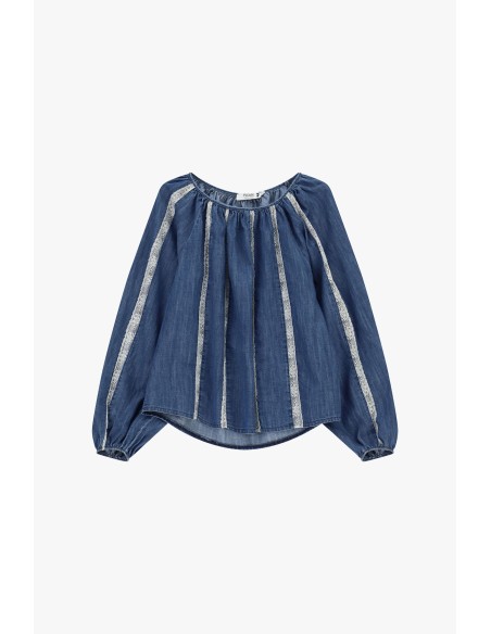 Ruime blouse met gestreepte inzetstukken en lange mouwen Alstublieft