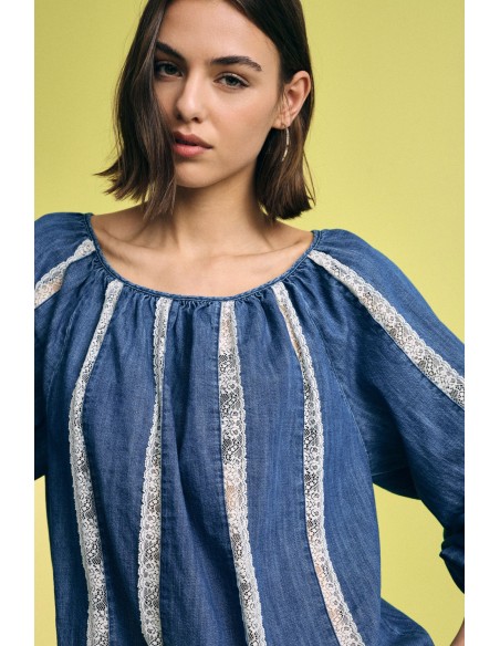 Ruime blouse met gestreepte inzetstukken en lange mouwen Alstublieft