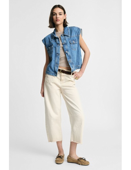 Broek met hoge taille en onafgewerkte zoom, alstublieft