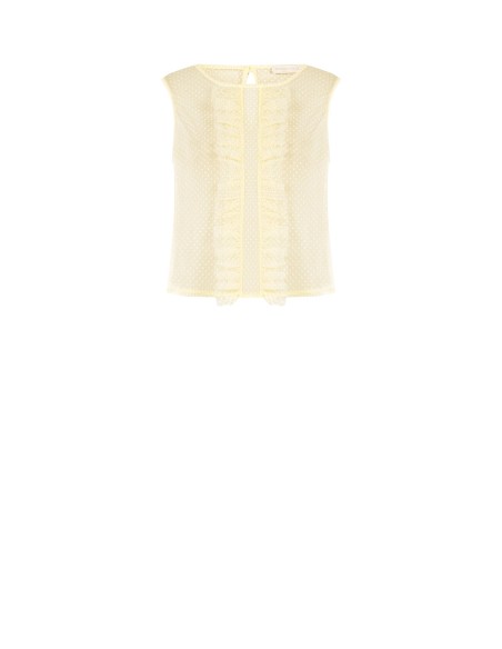 Transparante blouse met vierkante hals van tule met stippen en ruches Rinascimento