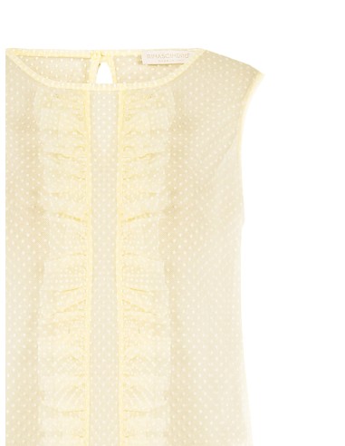 Transparante blouse met vierkante hals van tule met stippen en ruches Rinascimento