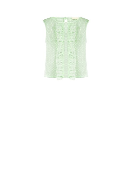 Transparante blouse met vierkante hals van tule met stippen en ruches Rinascimento