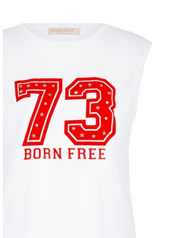 Ruimvallend mouwloos T-shirt met maxi-opdruk en stervormige studs van Rinascimento