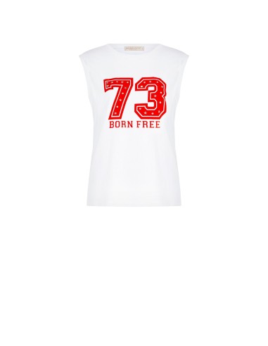Ruimvallend mouwloos T-shirt met maxi-opdruk en stervormige studs van Rinascimento