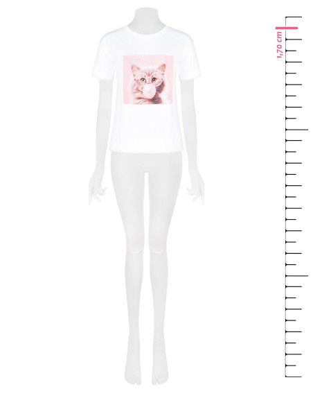Regular T-shirt van katoen met opdruk van een kat met strassbril van Rinascimento