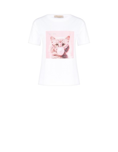 Regular T-shirt van katoen met opdruk van een kat met strassbril van Rinascimento