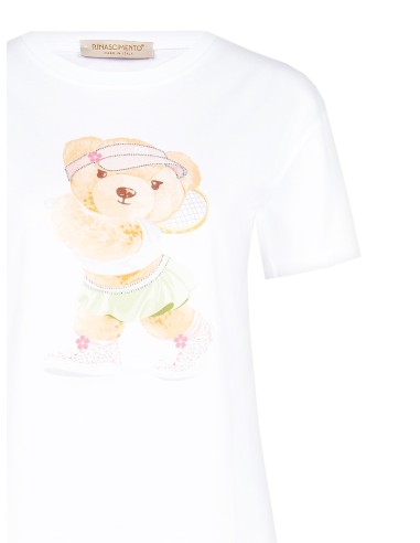 Regular T-shirt van katoen met tennisbeertjeprint en strasssteentjes van Rinascimento