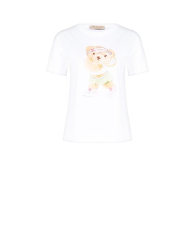 Regular T-shirt van katoen met tennisbeertjeprint en strasssteentjes van Rinascimento