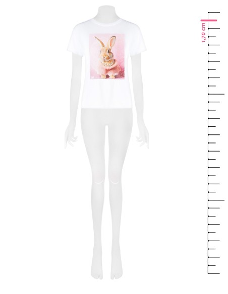 Ruim katoenen T-shirt met Bunny-print en parels van Rinascimento