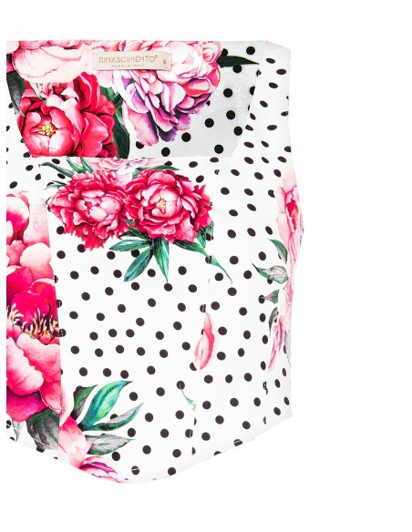 Bustiertop met bloemen- en stippenprint van crêpestof, met vierkante hals en ritssluiting aan de zijkant, Rinascimento