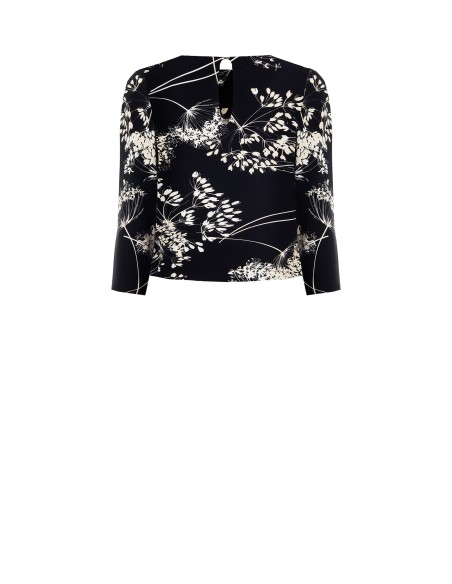 Getailleerde blouse van soepelvallende bedrukte stof Rinascimento